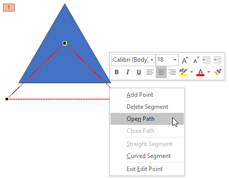 Line segment editing options for a closed Motion Path