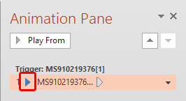 Animation Pane displaying Play media action added by default, to the selected audio clip Animation Pane displaying Play media action added by default, to the selected audio clip
