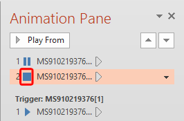 Animation Pane displaying Stop media action added to the audio clip Animation Pane displaying Stop media action added to the audio clip