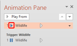 Animation Pane displaying Play media action added to the movie clip Animation Pane displaying Play media action added to the movie clip