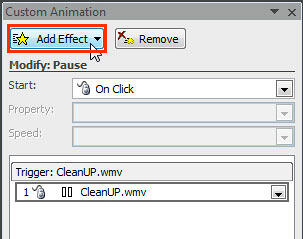 Add Effect button within the Custom Animation Task Pane Add Effect button within the Custom Animation Task Pane