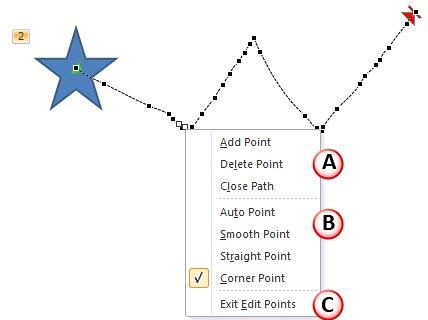 Motion Path in Edit Points mode, with point editing options Motion Path in Edit Points mode, with point editing options