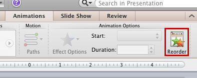 Reorder button within the Animations tab