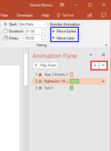 Animation selected within the Animation Pane