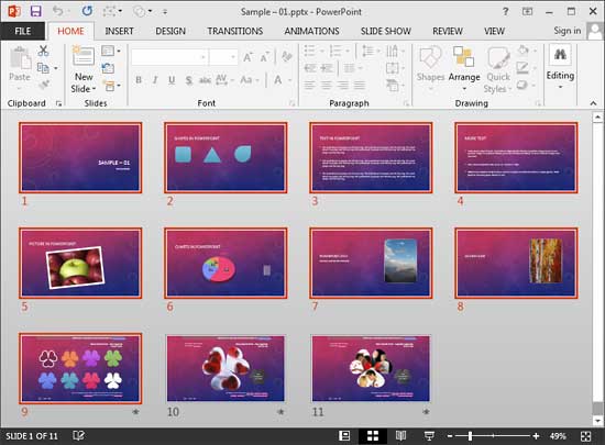 Slides selected within the Slide Sorter view