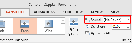 Sound option within the Transitions tab
