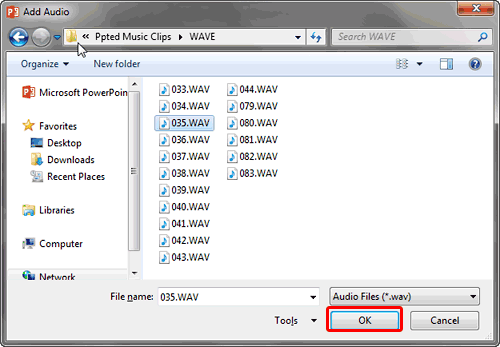 Add Audio dialog box Add Audio dialog box
