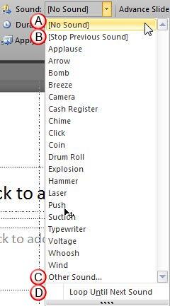 Sound drop-down list Sound drop-down list