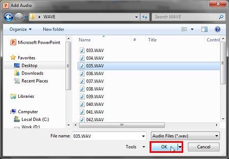 Add Audio dialog box Add Audio dialog box