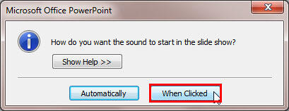 Options to start the sound in the slide show