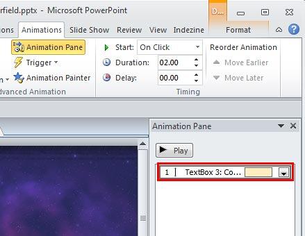 Motion Path animation within the Animation Pane Motion Path animation within the Animation Pane