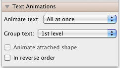 Options within the Text Animations pane