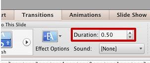 Duration box within the Transitions tab