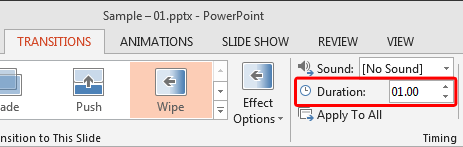 Slide Transition Duration in PowerPoint 2013 for Windows