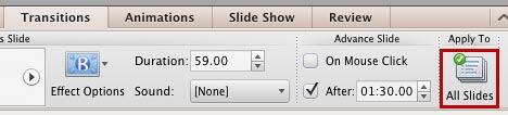 All Slides button within the Transitions tab All Slides button within the Transitions tab