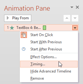 Timing option selected for the animation