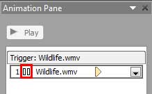 Animation Pane displaying animation event of the selected video clip Animation Pane displaying animation event of the selected video clip