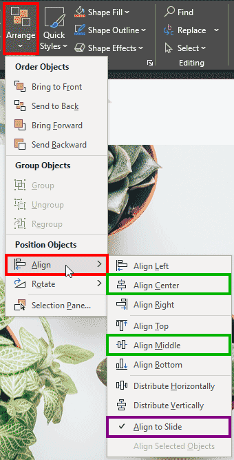 Align the images to the center of the slide in PowerPoint