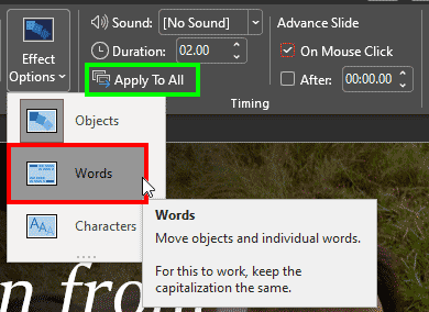 Change Effect Options to Words in PowerPoint