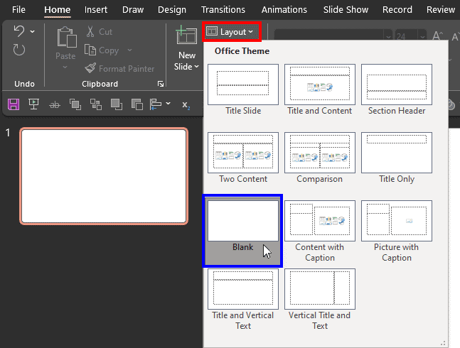 Change the slide layout in PowerPoint 365