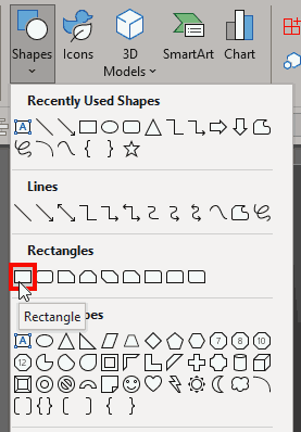 Choose the Rectangle tool in the Shapes gallery