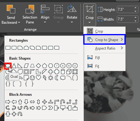 Crop to shape option in PowerPoint 365