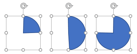 3 of the 5 Harvey ball shapes being created in PowerPoint 365