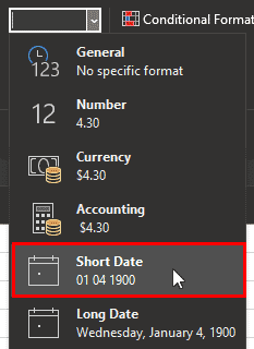 Change format to Short Date