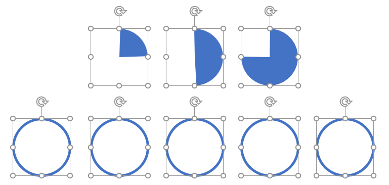 Create five circles for the Harvey balls and place them below the three Partial Circles