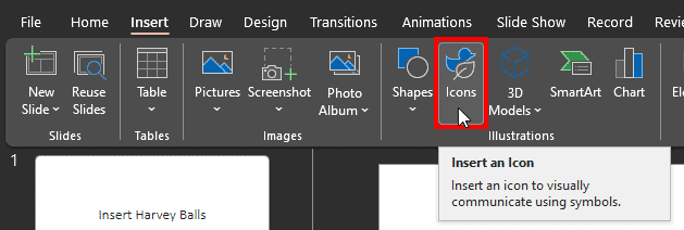 Click the Icons button in PowerPoint 365 Click the Icons button in PowerPoint 365