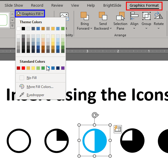 Recolor icons using the Graphic Fill option in PowerPoint