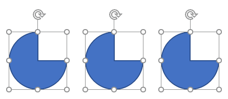 Three Partial Circle shapes selected in PowerPoint 365