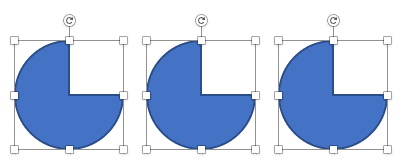 Three Pie shapes selected in PowerPoint 365 for Mac