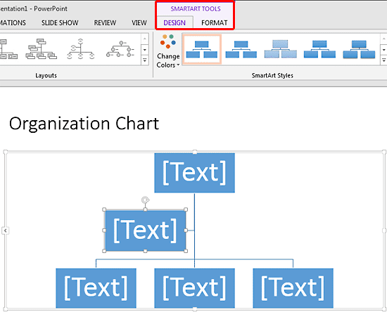 SmartArt Tools Design and Format tabs on the Ribbon