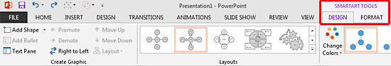 SmartArt Tools Design and Format tabs on the Ribbon