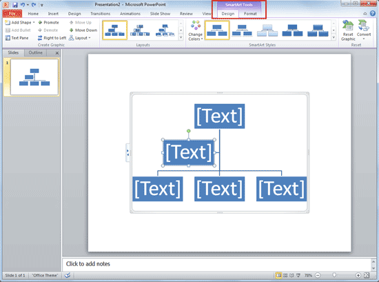 SmartArt Tools Design and Format tabs on the Ribbon SmartArt Tools Design and Format tabs on the Ribbon