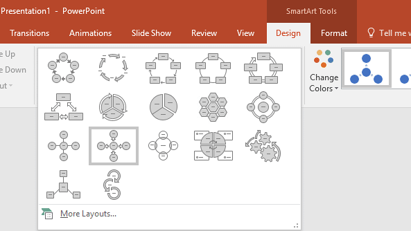 SmartArt graphic Layouts drop-down gallery