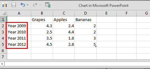 Category names changed within the Excel sheet