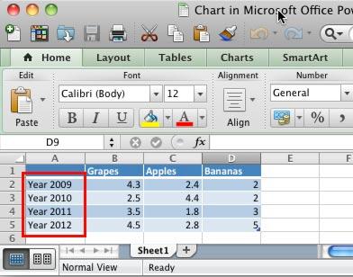 change the horizontal category name in excel for mac