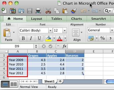 Category names changed within the Excel sheet