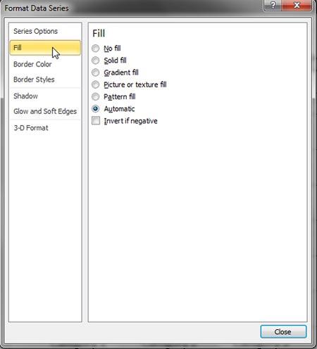 Fill options within Format Data Series dialog box Fill options within Format Data Series dialog box
