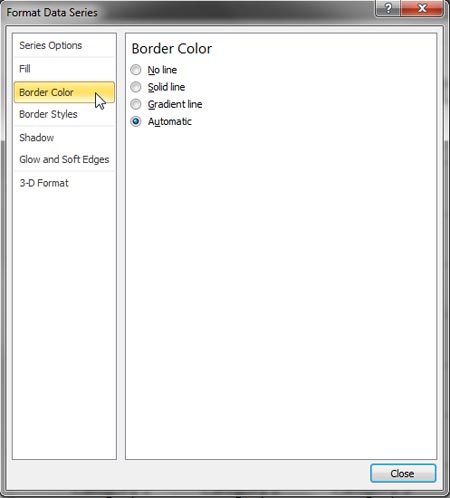 Border Color options within Format Data Series dialog box