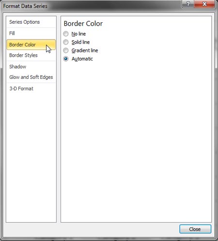 Border Color options within Format Data Series dialog box Border Color options within Format Data Series dialog box
