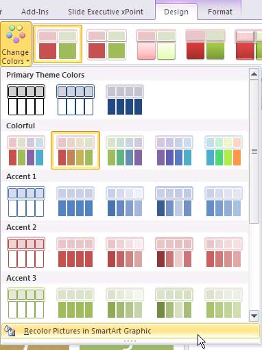 Recolor Pictures in SmartArt Graphic option selected Recolor Pictures in SmartArt Graphic option selected