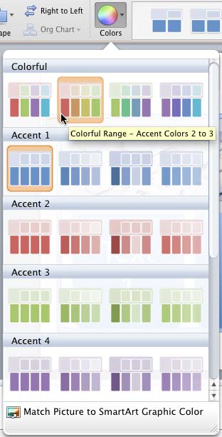 New color set chosen within Colors drop-down gallery