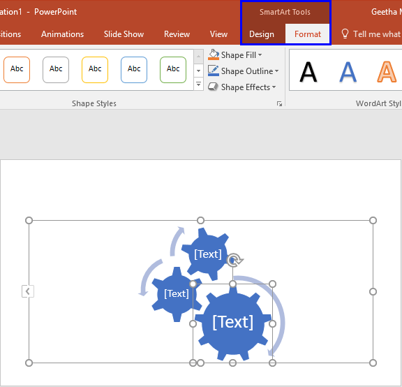 SmartArt Tools Format tab selected SmartArt Tools Format tab selected