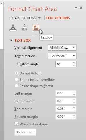 Textbox Options within the Chart Area Task Pane