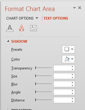 Shadow Effect options for the Chart text