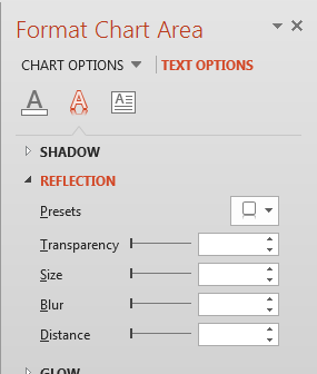 Reflection Effect options for the Chart text