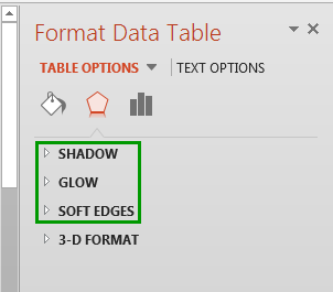 Effects options for Chart Data Table